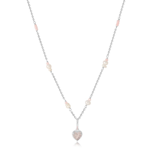 Heartbeat Bubble Silver Necklace - Rose Quartz