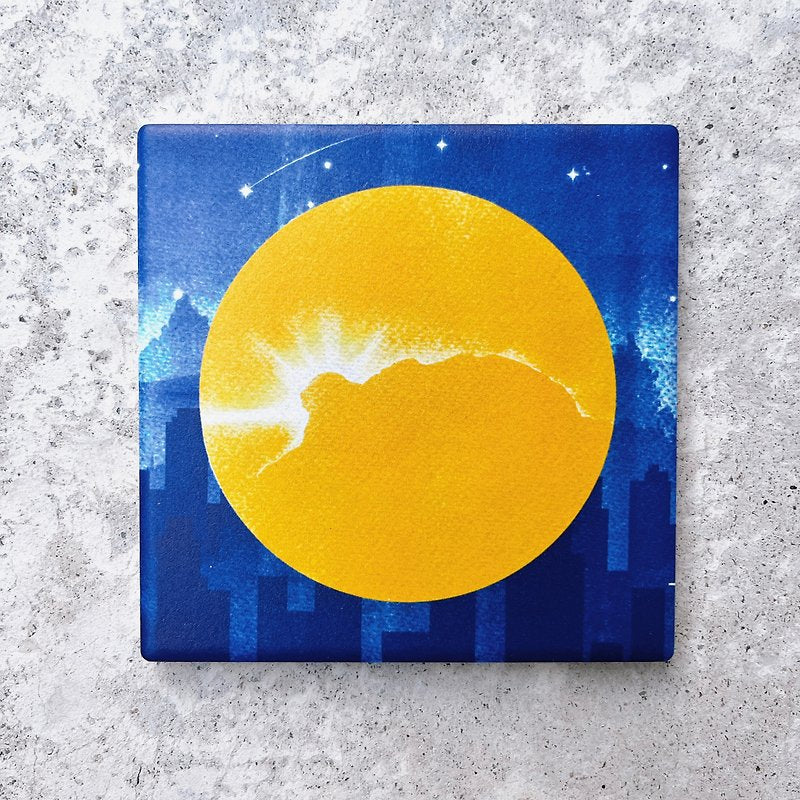 藍曬月中獅子山陶瓷杯墊/雙重曝光 (方形)