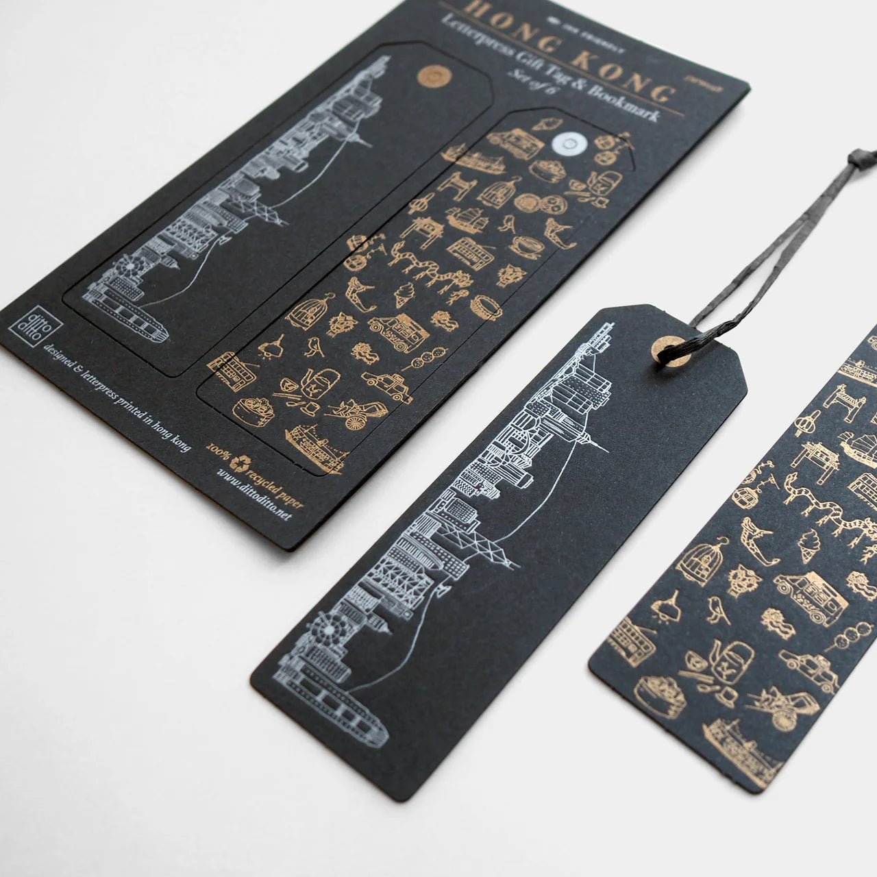 hk night letterpress gift tag & bookmark (set of 6)