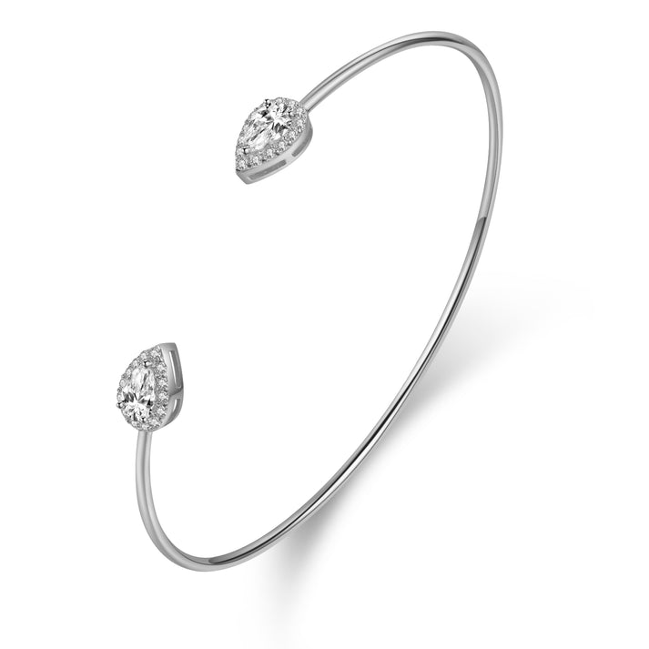 Pear-Shaped Crystal Encrusted Bangle - Silver