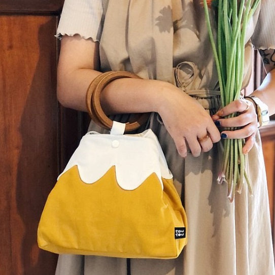 富士山木環手提包 布丁黃