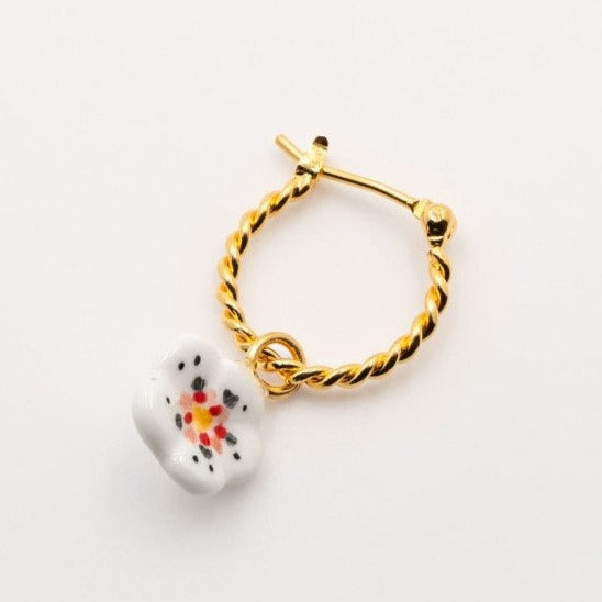 J428 White Flower Mini Hoop Earring