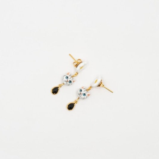 J453 Tabby Cat & Flower with Pendant Earrings