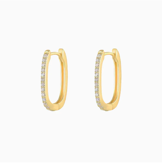Pave Rectangle Hoops - Gold