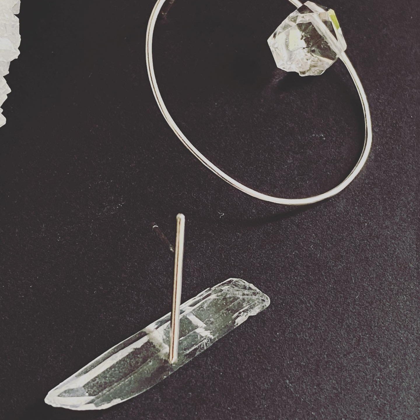 Herkimer Line and Circle Earrings