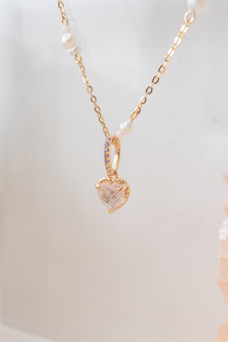 Heartbeat Bubble Rose Gold Necklace - Rose Quartz