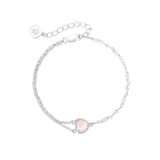 Heartbeat Bubble Silver Bracelet - Rose Quartz
