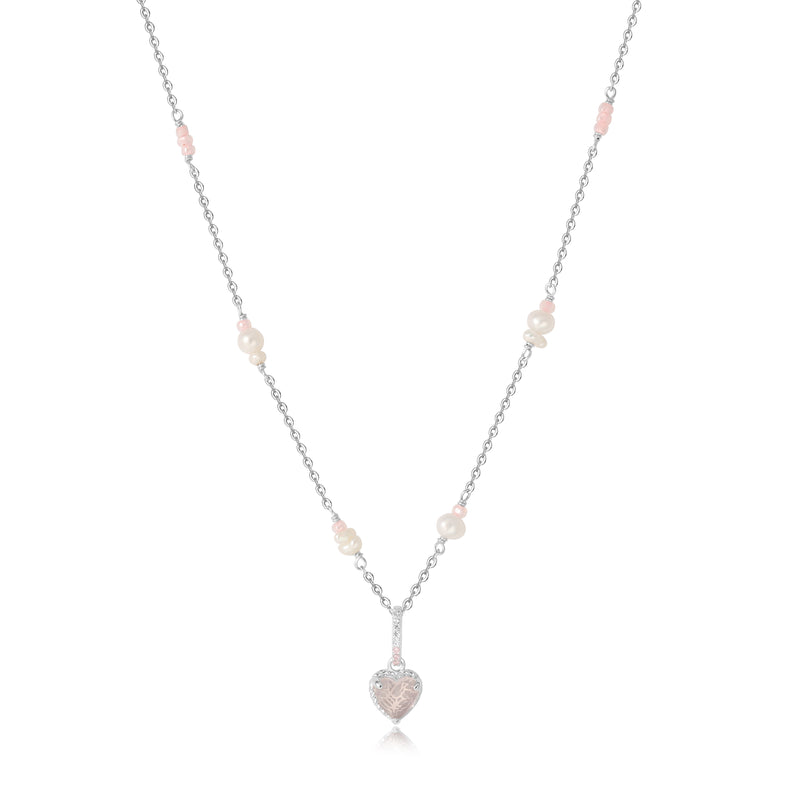 Heartbeat Bubble Silver Necklace - Rose Quartz