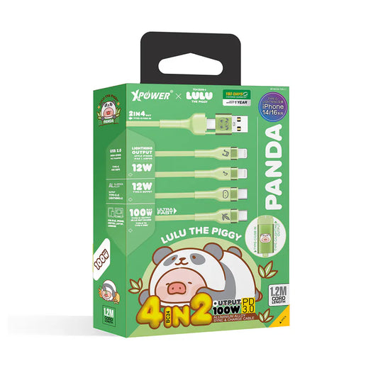XPower x 罐頭豬LuLu🐷BC24 罐頭豬LuLu 8合1 2出4 100W PD3.0鋁合金傳輸快速充電線