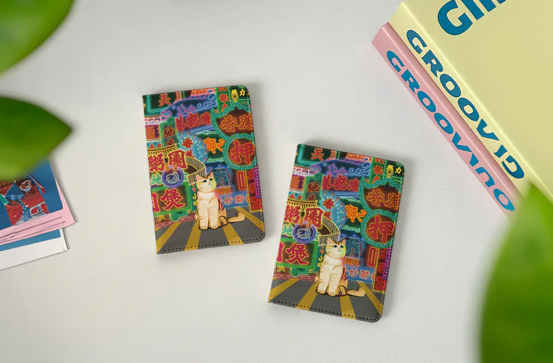 護照套【貓遊街角 - 霓虹十色 】