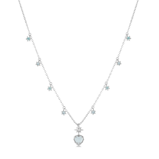 AQUA TWINKLE SILVER NECKLACE - AQUAMARINE