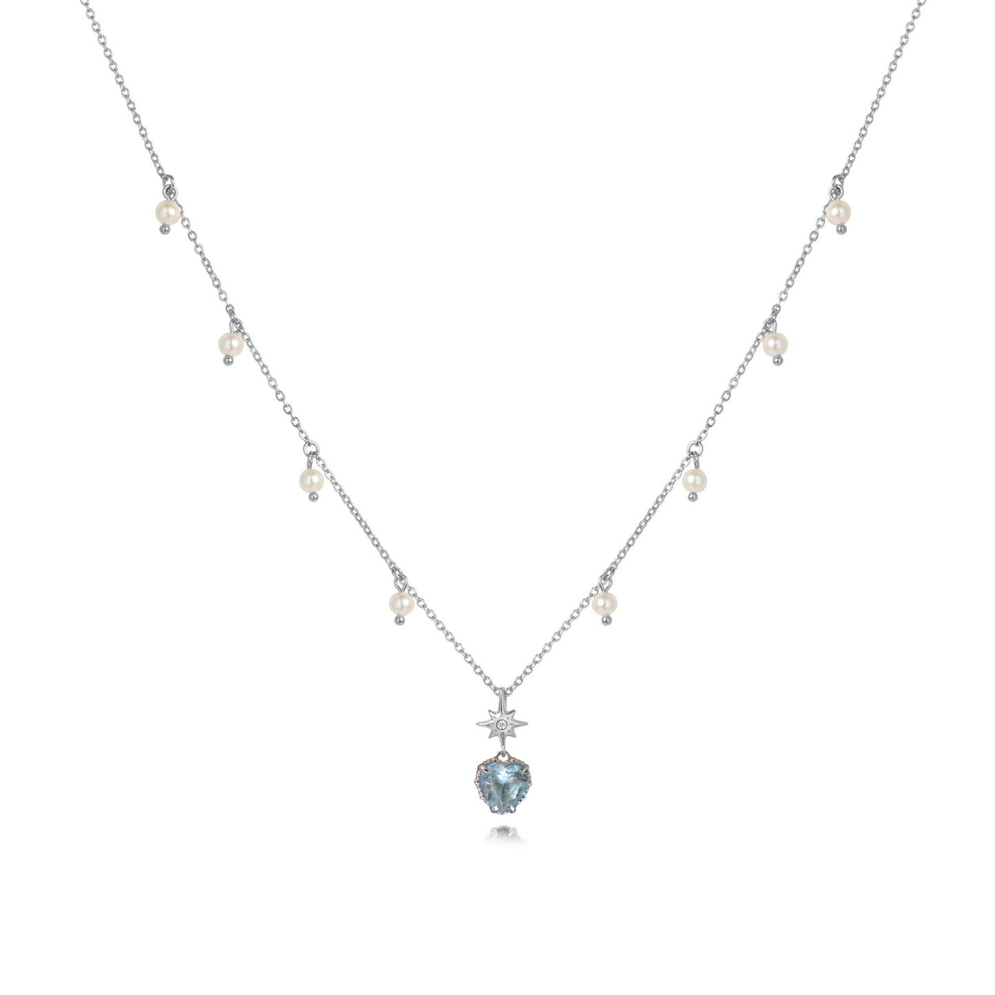 AQUA TWINKLE SILVER NECKLACE - AQUAMARINE & PEARL