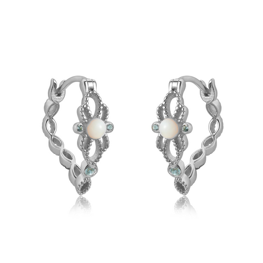 BELLA LACE EAR-HOOP SILVER EARRINGS
