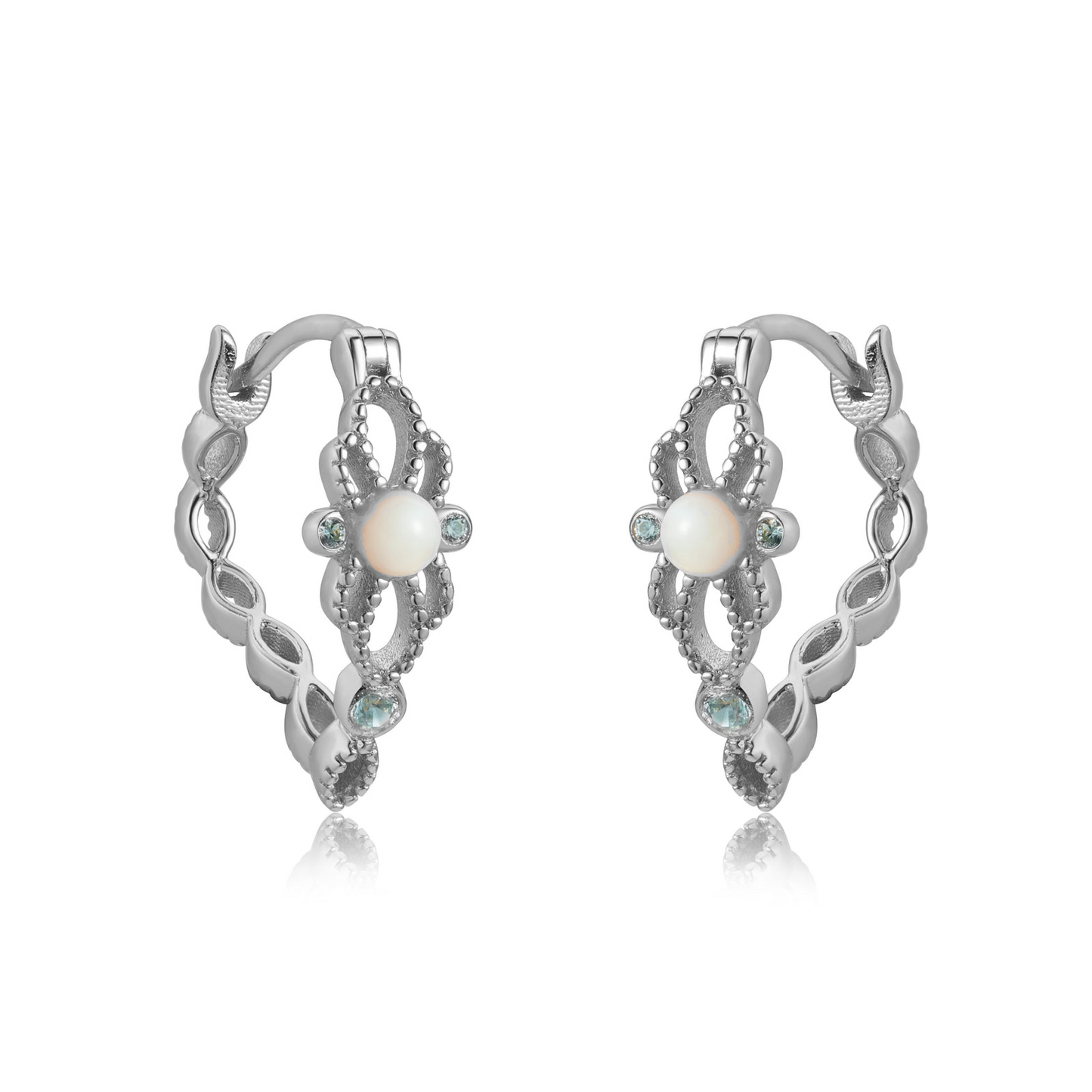 BELLA LACE EAR-HOOP SILVER EARRINGS