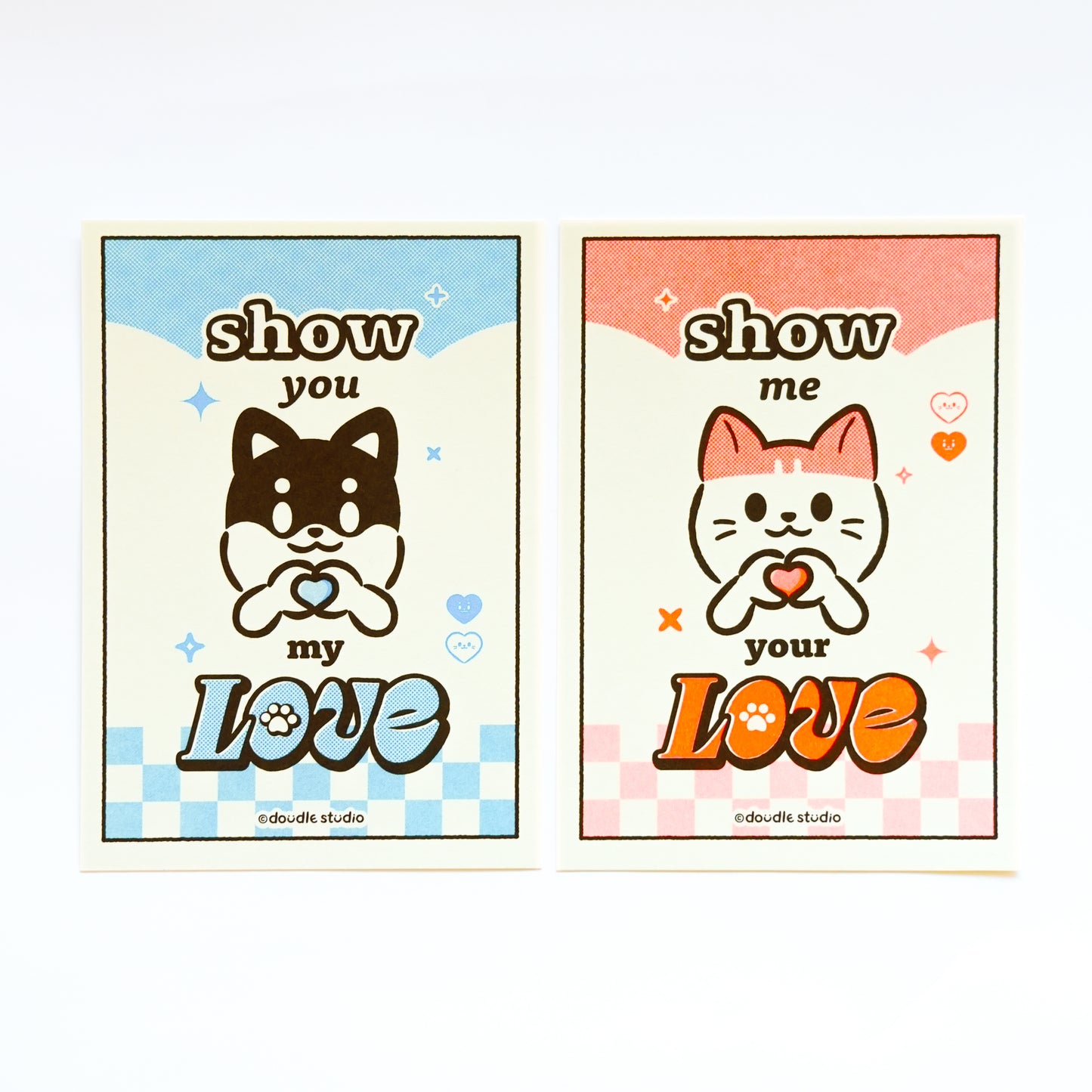 Show you my Love 豆豆喵喵比愛心孔版明信片