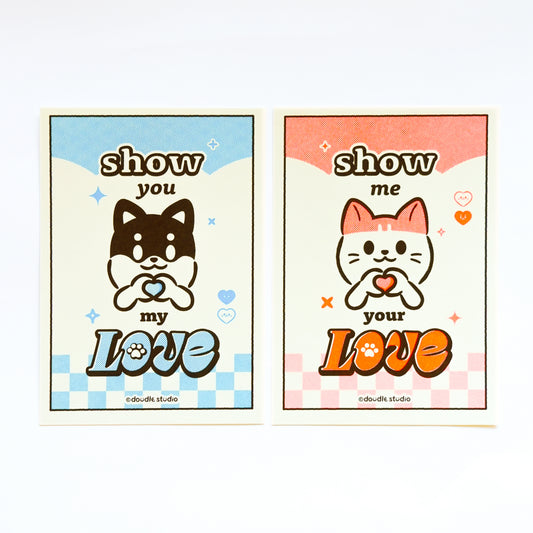 Show you my Love 豆豆喵喵比愛心孔版明信片
