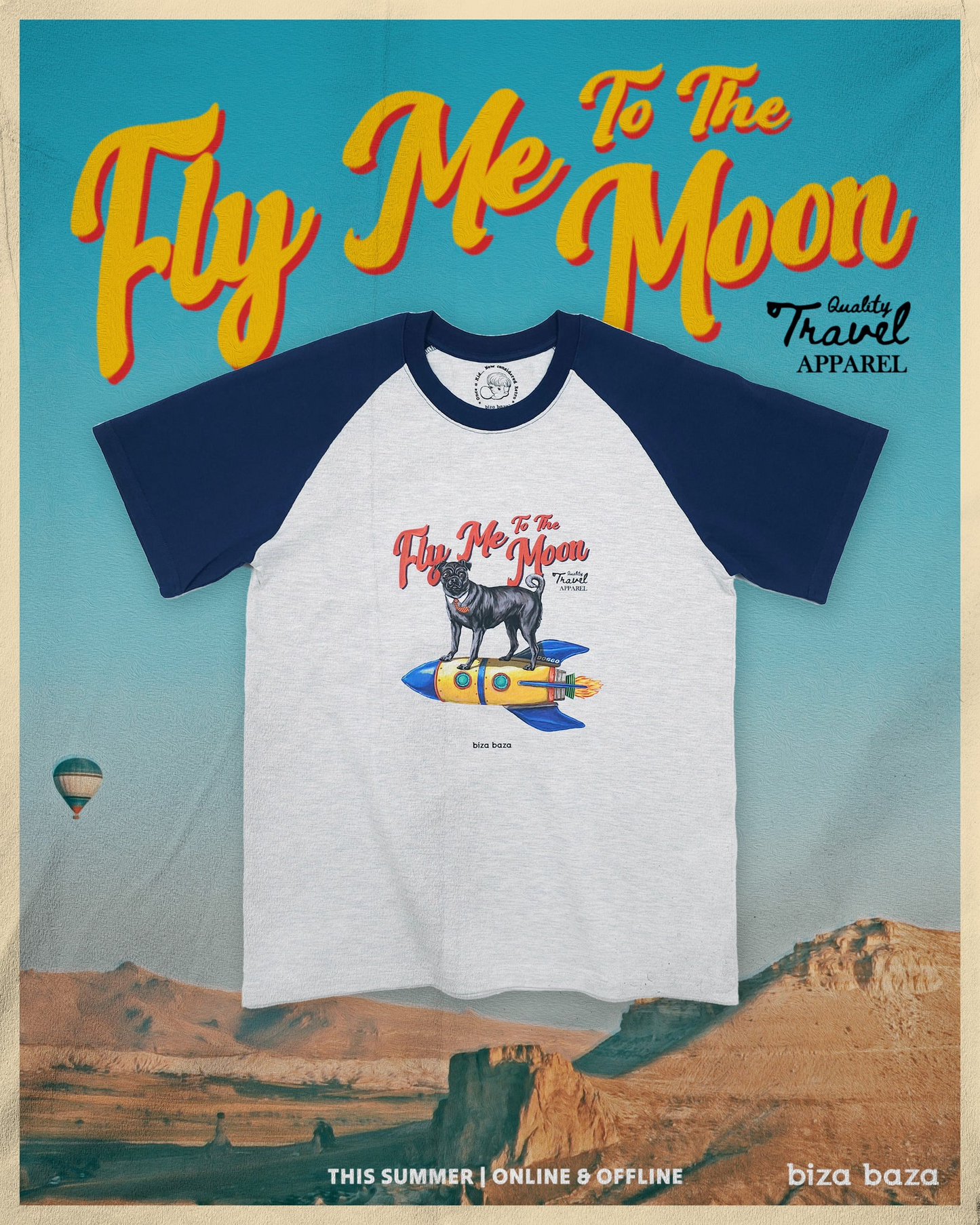 【Regular Size】Fly Me To The Moon Reglan T-shirt  - Navy