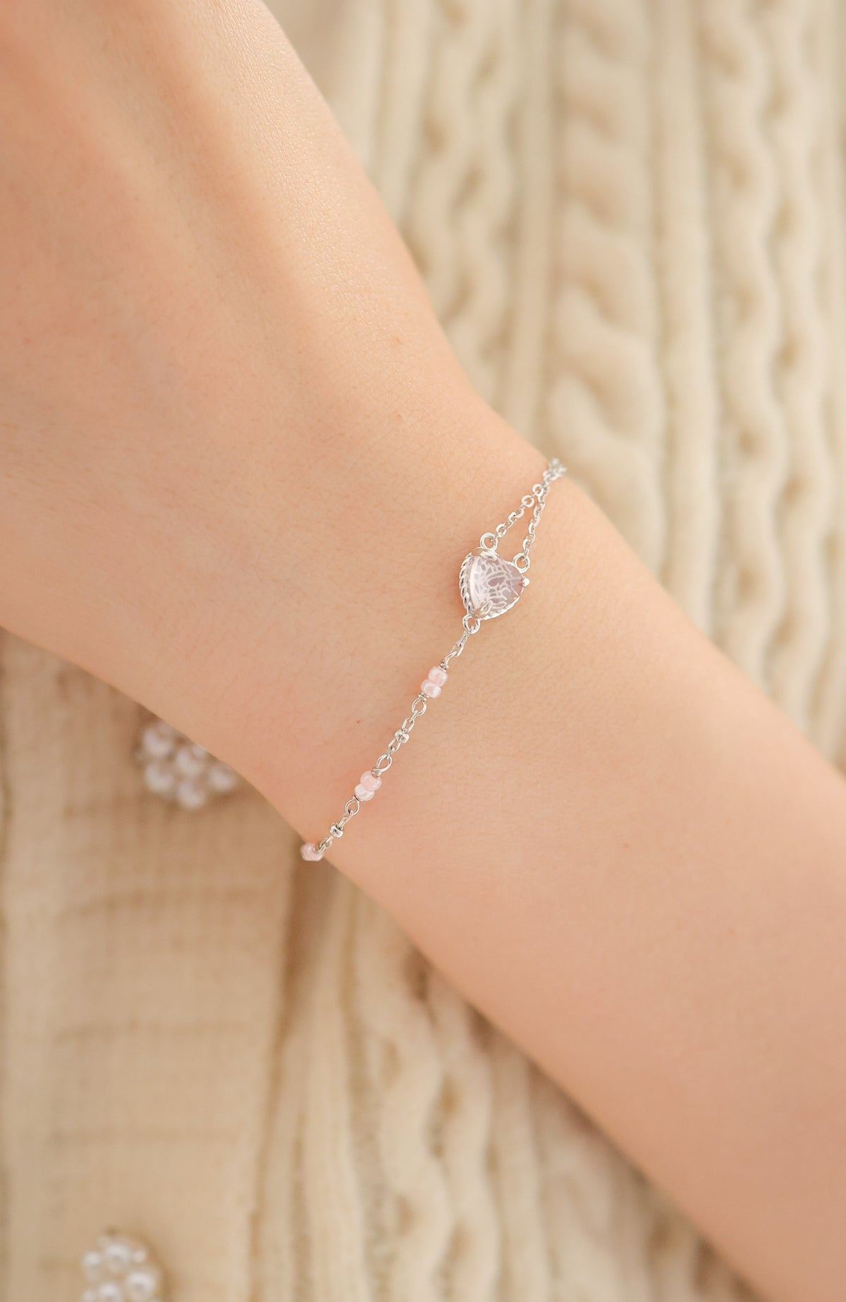 💗HEARTBEAT BUBBLE SILVER BRACELET💗- ROSE QUARTZ