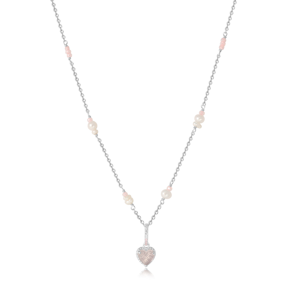 💗HEARTBEAT BUBBLE SILVER NECKLACE💗- ROSE QUARTZ