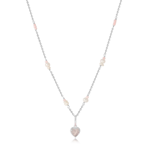 💗HEARTBEAT BUBBLE SILVER NECKLACE💗- ROSE QUARTZ