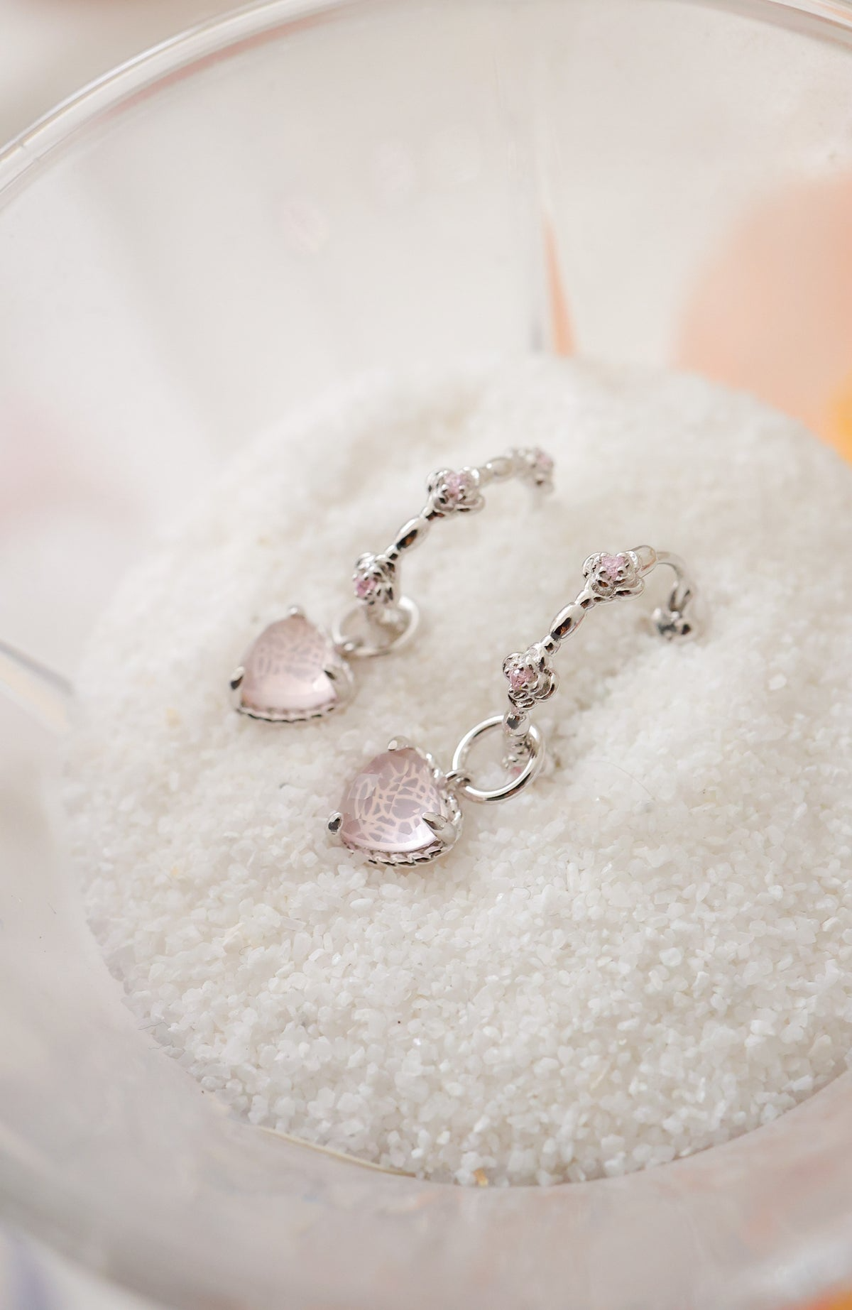 💗HEARTBEAT PINK ROSE SILVER EAR HOOP💗 - ROSE QUARTZ