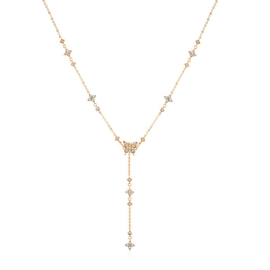 Heavenly Flight Y shape Necklace - (Rose Gold / Silver