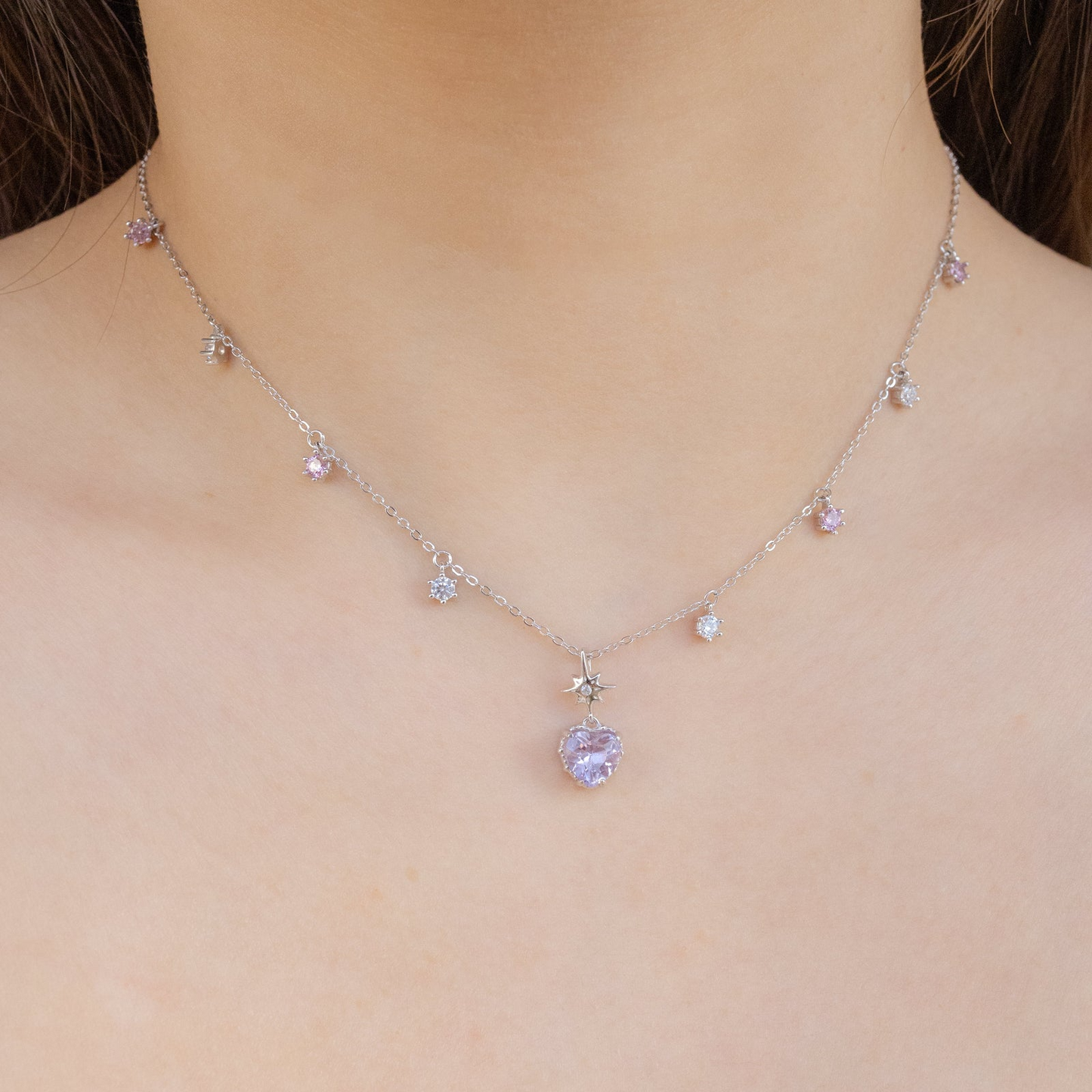 LAVENDER TWINKLE SILVER NECKLACE - LAVENDER
