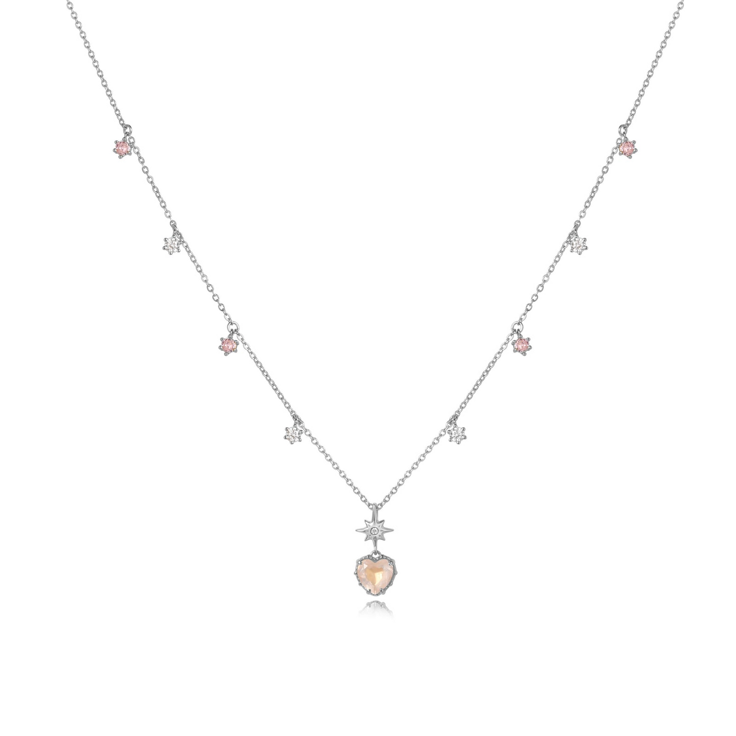 PEACH TWINKLE SILVER NECKLACE - ROSE QUARTZ