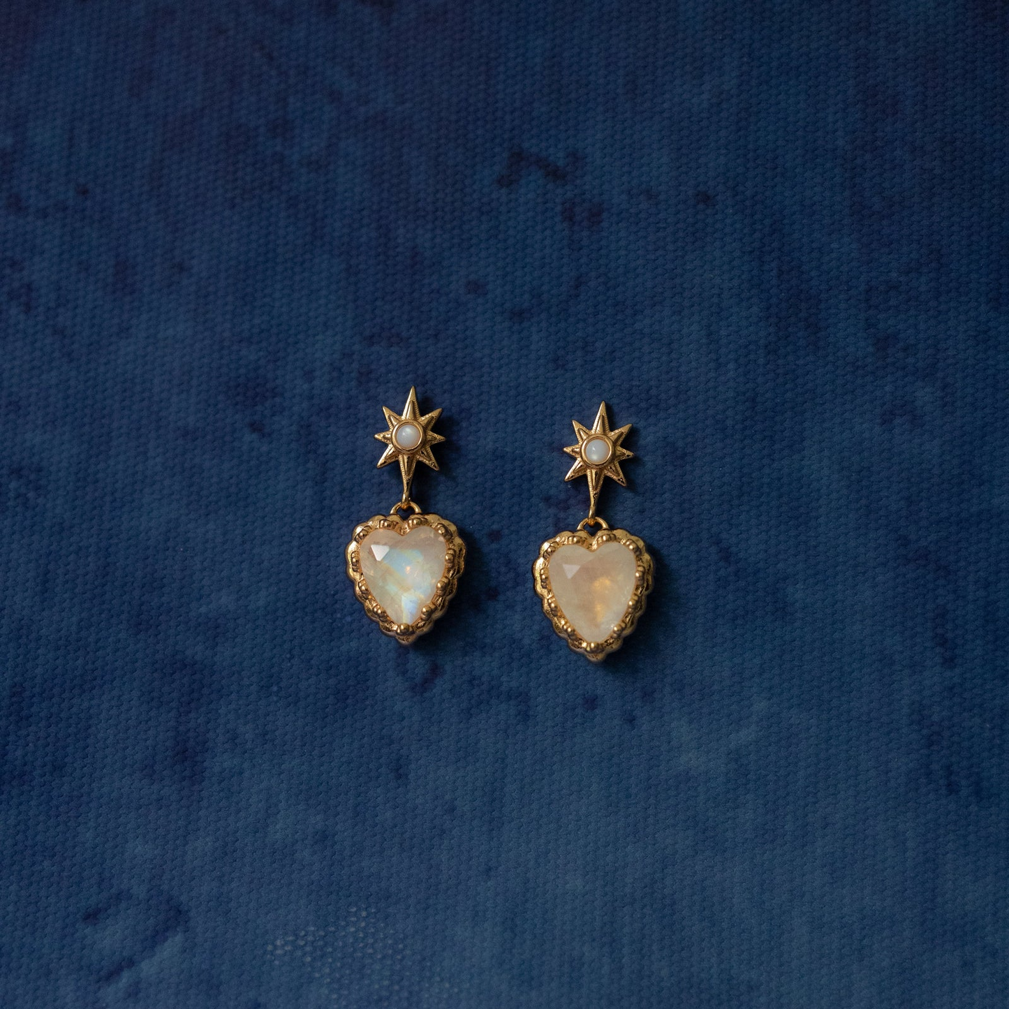 TWIN SOULS HEART EARRINGS - MOONSTONE