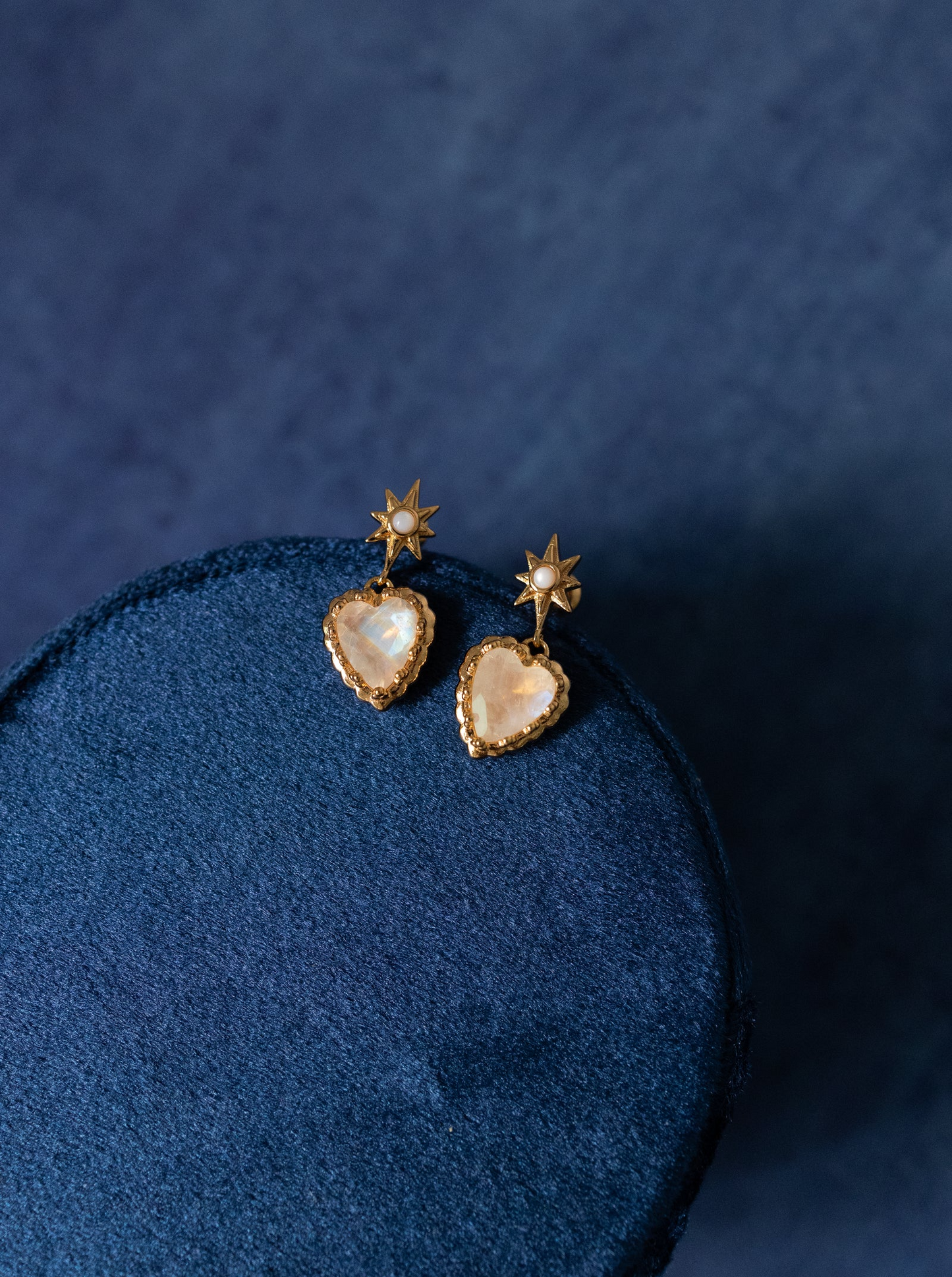 TWIN SOULS HEART EARRINGS - MOONSTONE