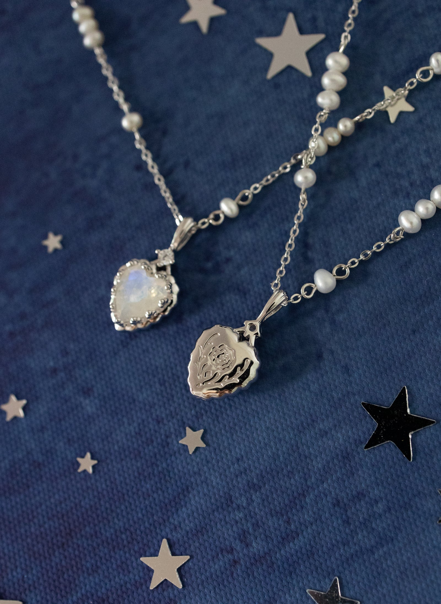 TWIN SOULS HEART SILVER NECKLACE - MOONSTONE