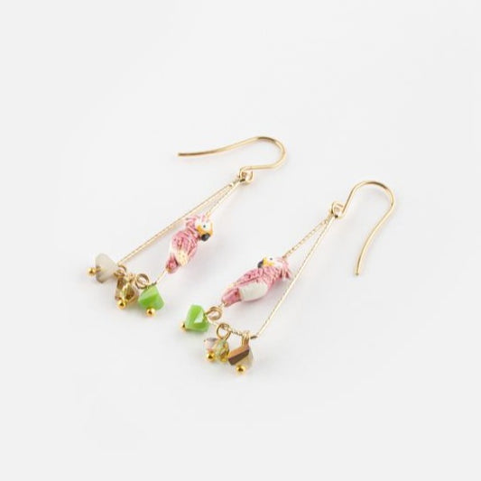 【New】J771 Cockatoo & Beads Triangle Earrings