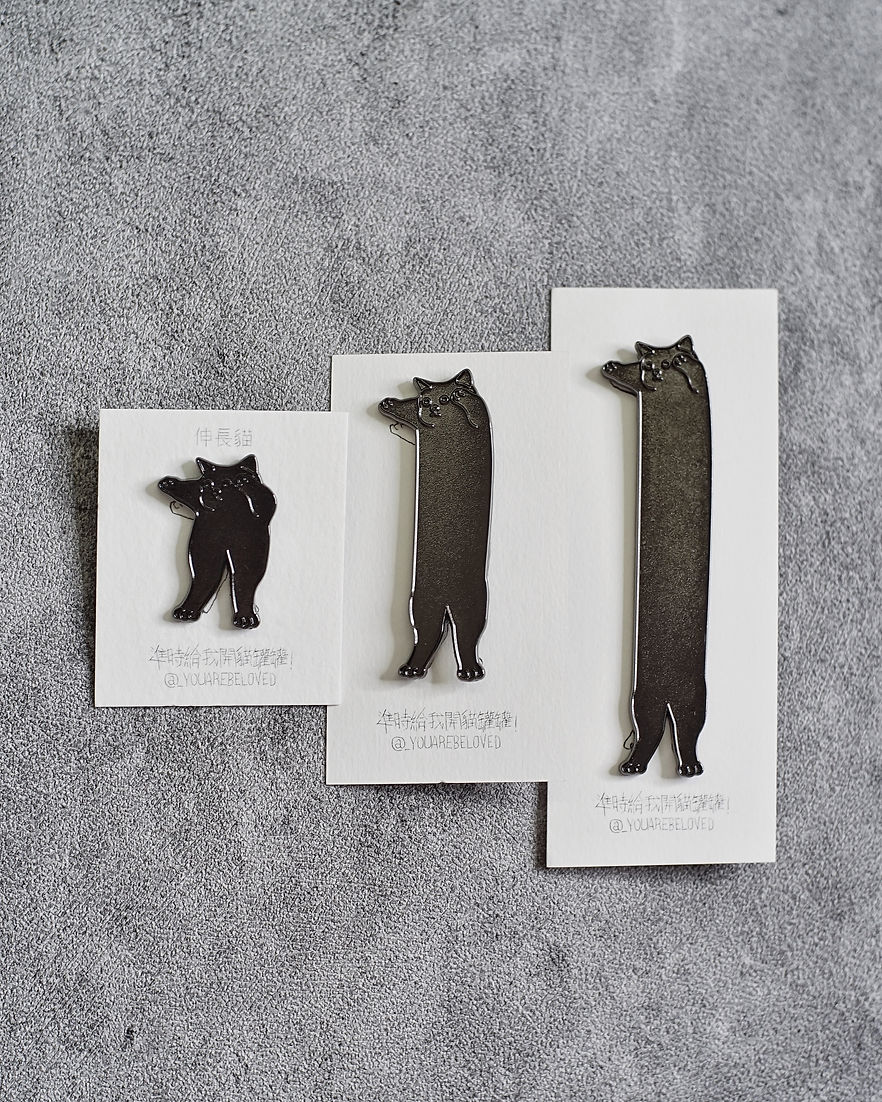 伸長貓 喵喵襟章 (黑/白/灰/深灰/淺灰/三色/純金/純銀/純黑)