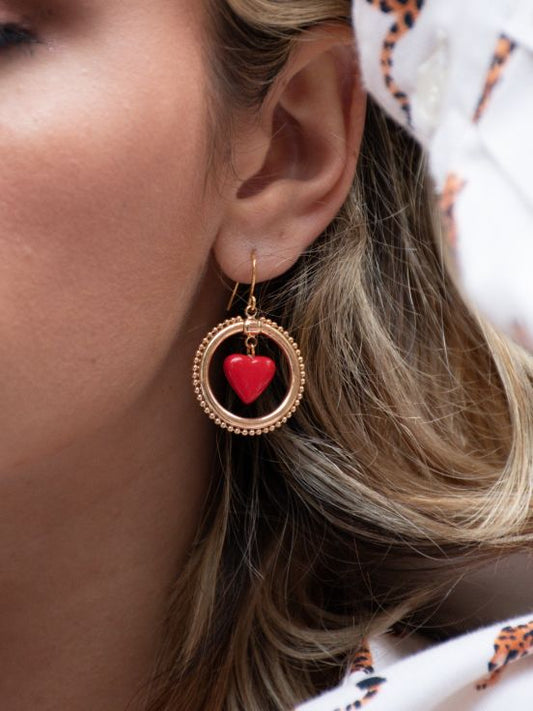 【New】J730 Red Heart Circle Earrings - Premier Amour