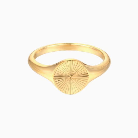 Sunburst Round Signet Ring - Gold