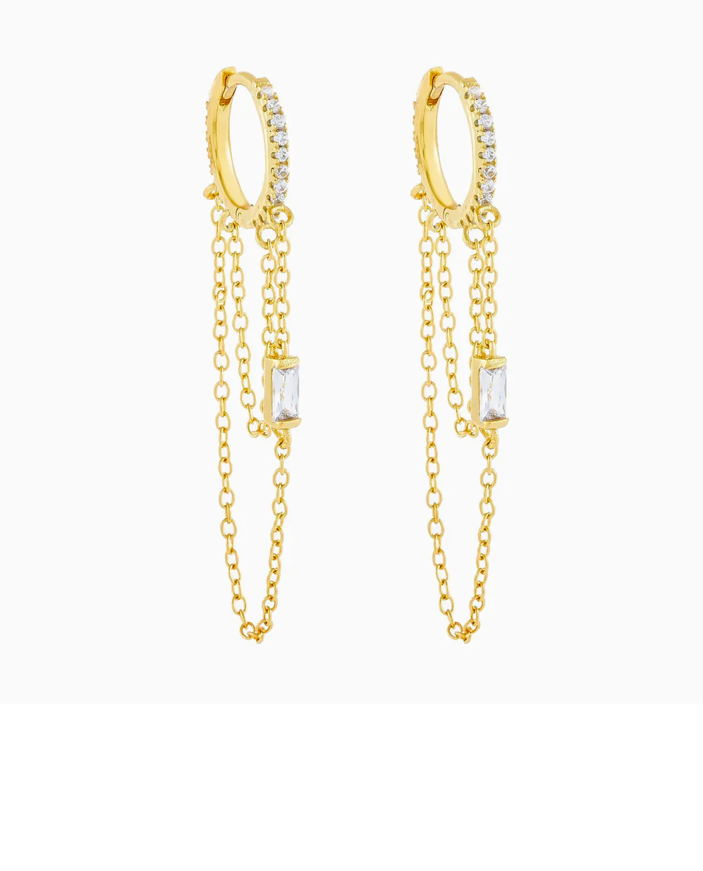 Baguette Chain Drop Huggie Earrings - Gold