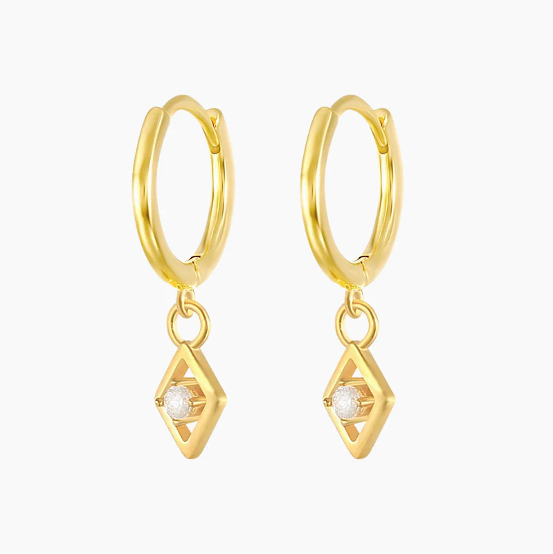 Diamond CZ Drop Huggie Earrings - Gold