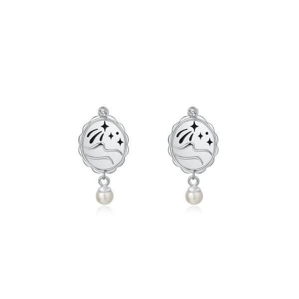 Night Sea Silver Pearl Earrings