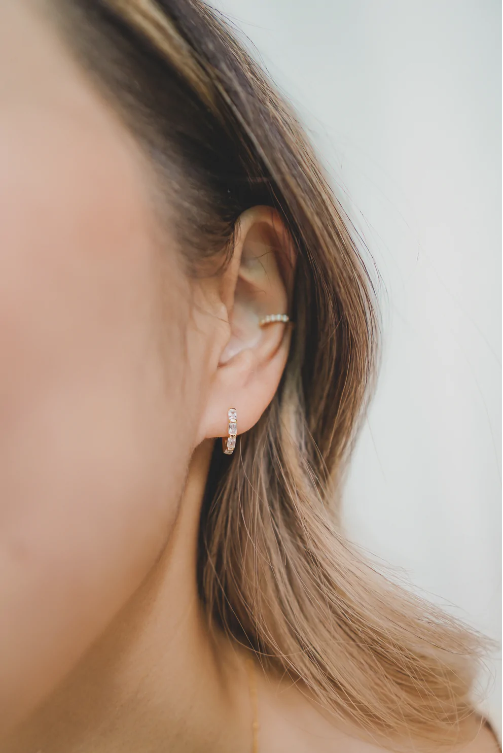 Geometric Baguette CZ Huggie Earrings - Gold