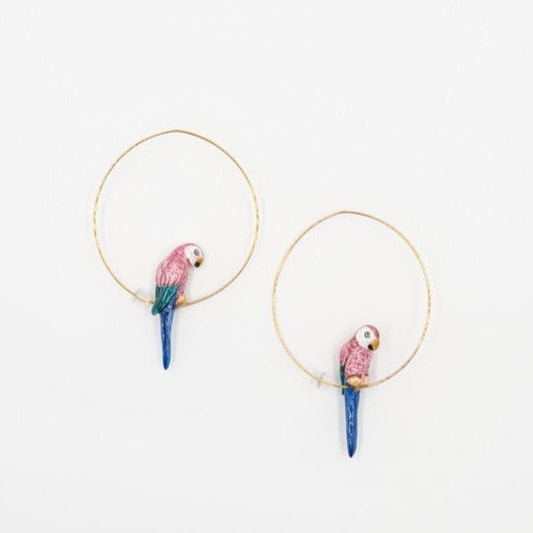 J411 Pink Parrot Hoop Earrings
