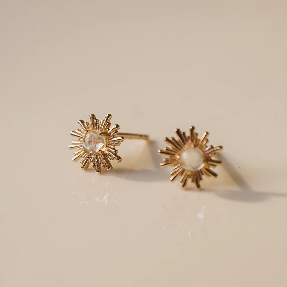 Rainbow Moonstone Sunburst Stud Earrings