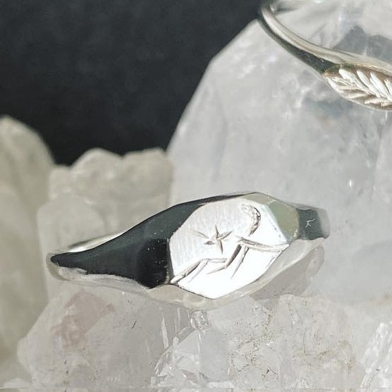 Moon and Star Signet Ring