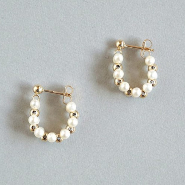 14kgf Mix Pearl Arch Earrings