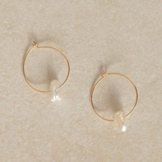 14kgf Pearl Hoop Earrings
